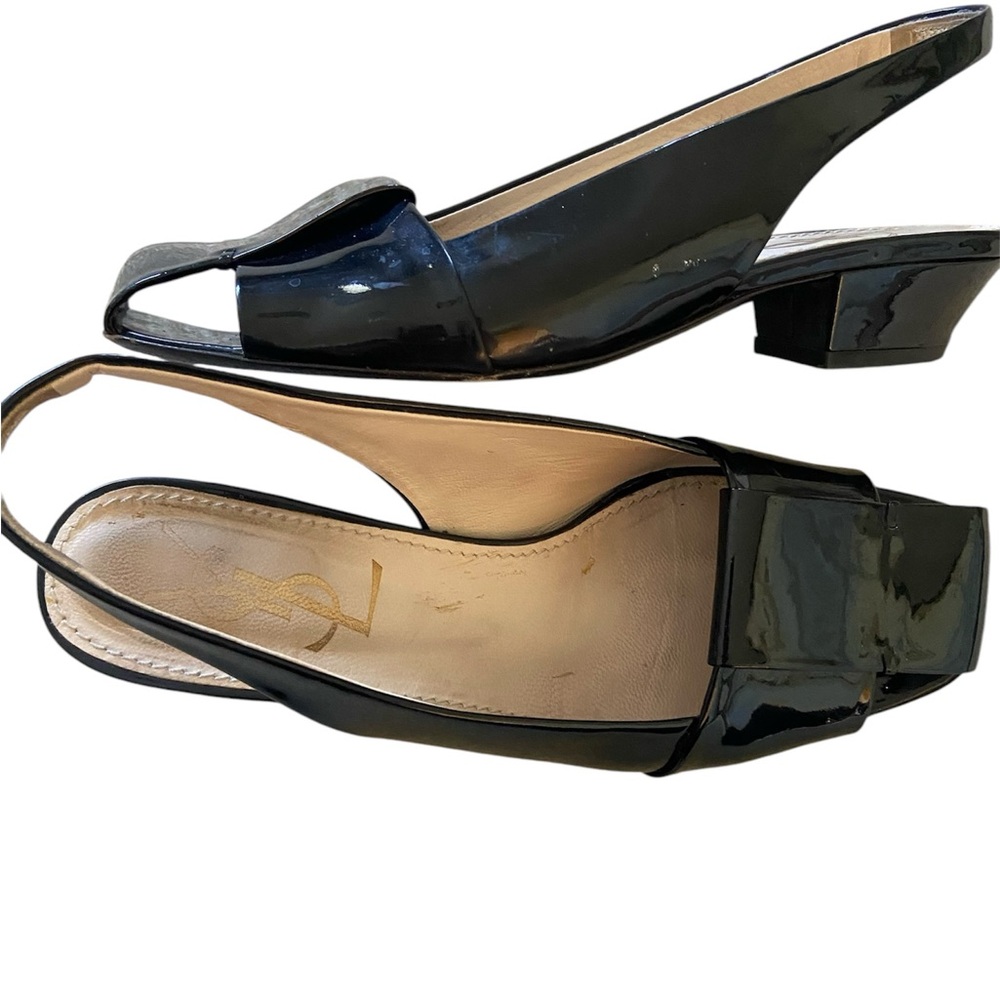 Yves Saint Laurent Black Patent sling back 1.5 inch heels, square toe si… - Picture 3 of 10